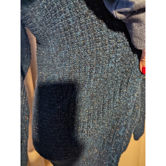 Lane Bryant 14/16 Navy Blue & Gold Cardigan Sweater with Studded Shoulder - Picture 5 of 7